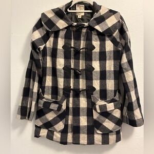Anthropologie Tulle Buffalo Plaid Wool  Blend PeaCoat